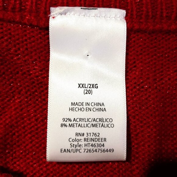 Christmas Sweater Womens XXL Red Reindeer Design Jingle Bells Accents - Picture 4 of 5
